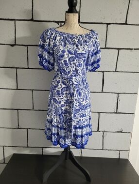 BUNDLE SALE! LOFT Blue & White Floral Peasant Wrap Dress Sz M